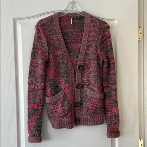 Free People Pink and Gray Women's Cardigan Sweater
